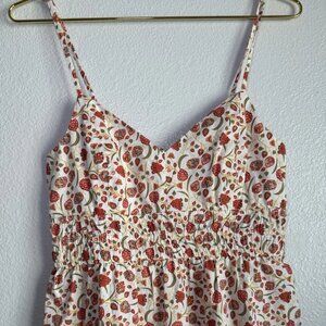 Old Navy Waist-Defined Cotton Cami Midi Floral Dress Boho Cottagecore Sz XS